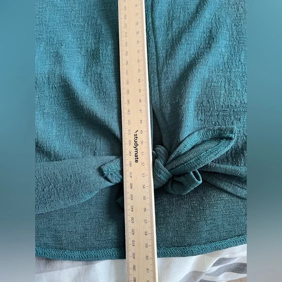 Sussan Size L Teal Green Tie Front Top Long Sleeve Blouse - Picture 8 of 15